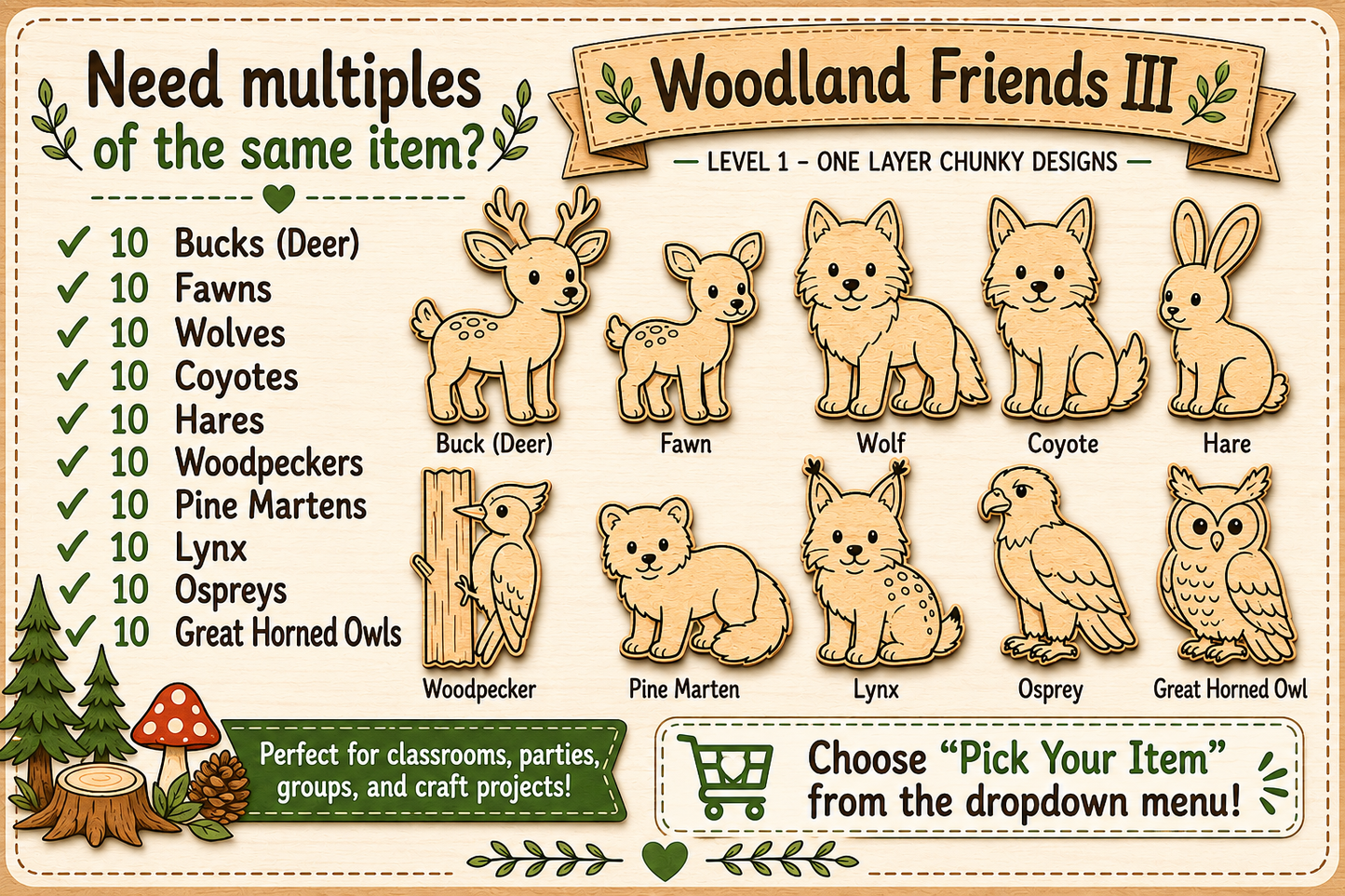 Woodland Friends III Unfinished Wood Animal Set | Frontier Treasure