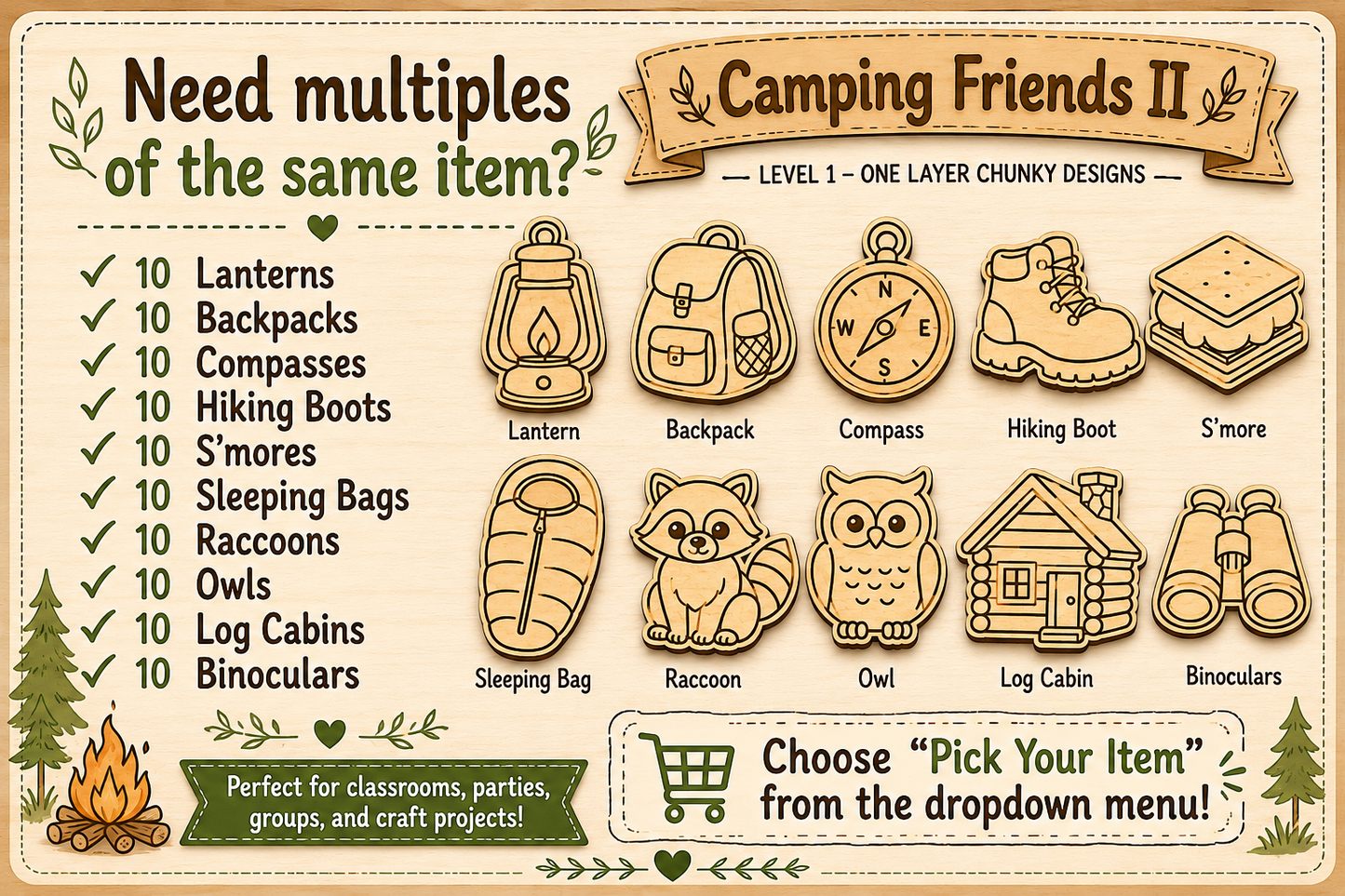 Camping Friends II – Unfinished Wood Camping Set