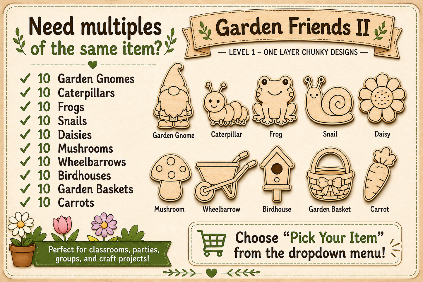 Garden Friends II – Unfinished Wood Garden Set