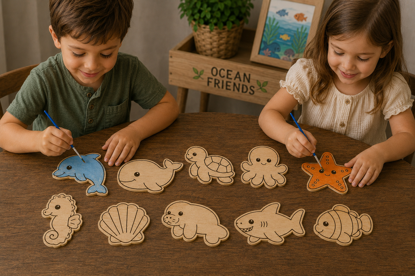 Ocean Friends I – Unfinished Wood Ocean Animal Set