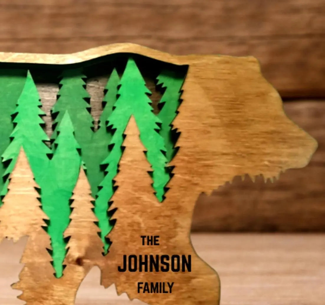 Personalized Layered Bear Family Sign – Rustic Woodland Cabin Decor