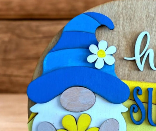 Hello Summer Gnome Sign – Rustic Farmhouse Summer Decor – Layered Wood Gnome Door Hanger – Seasonal Front Door Sign