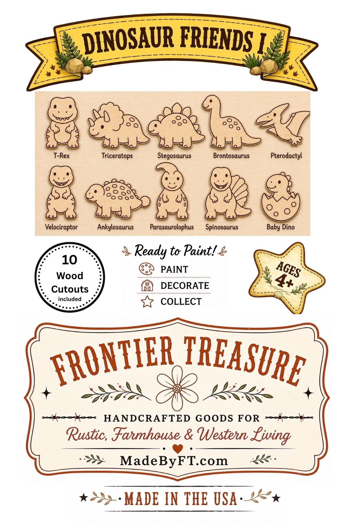 Dinosaur Friends I - Unfinished Wood Dinosaur Set