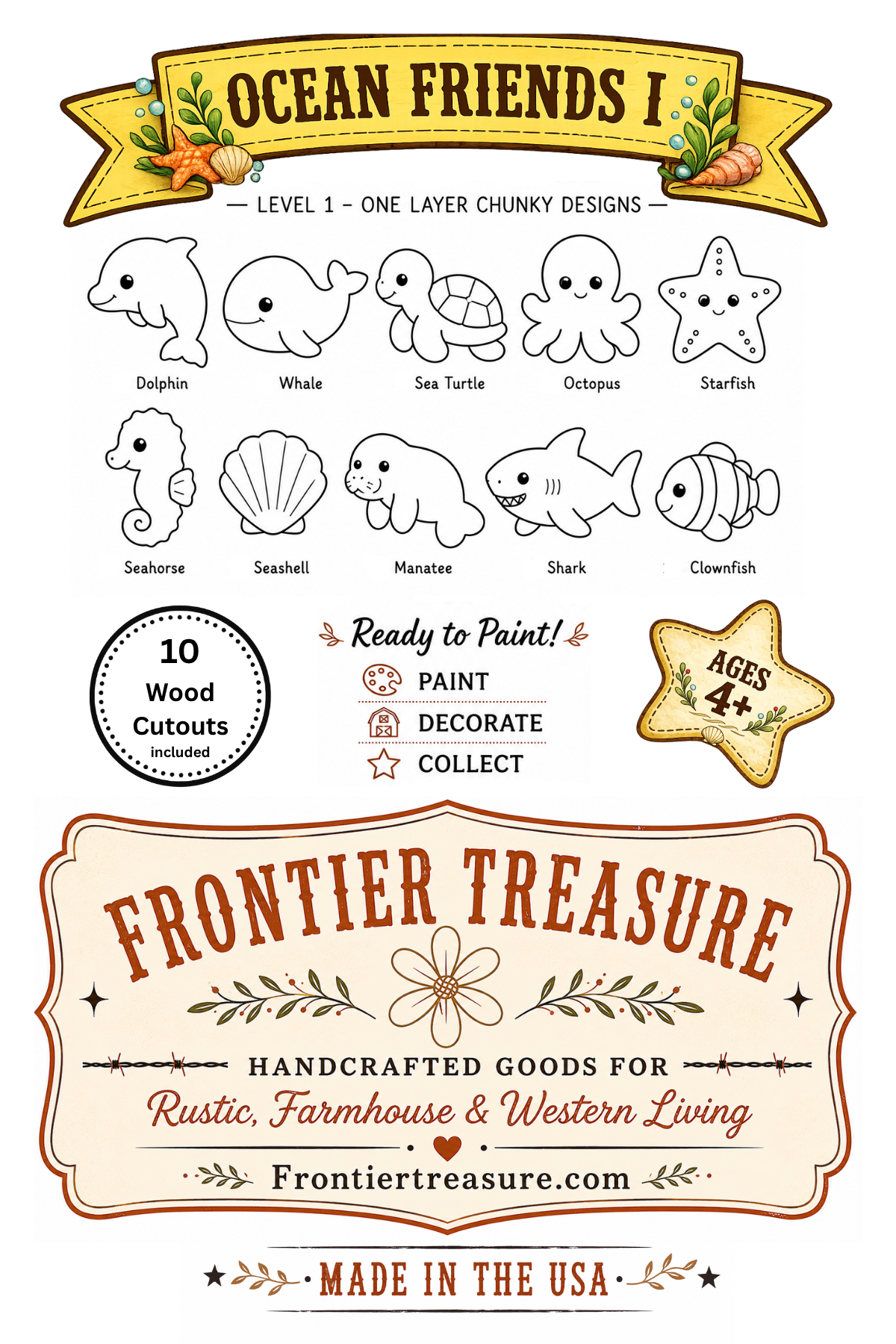 Ocean Friends I – Unfinished Wood Ocean Animal Set