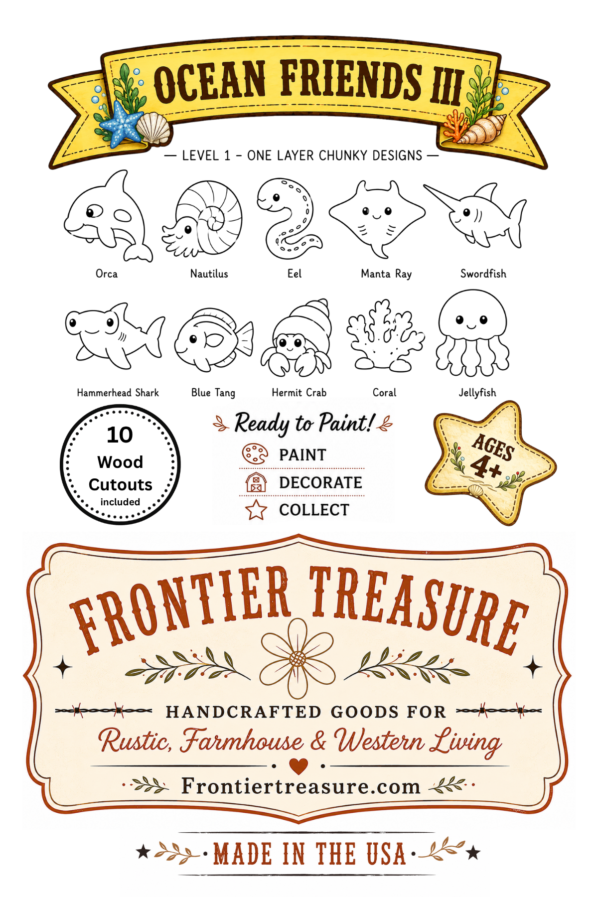 Ocean Friends III – Unfinished Wood Ocean Animal Set