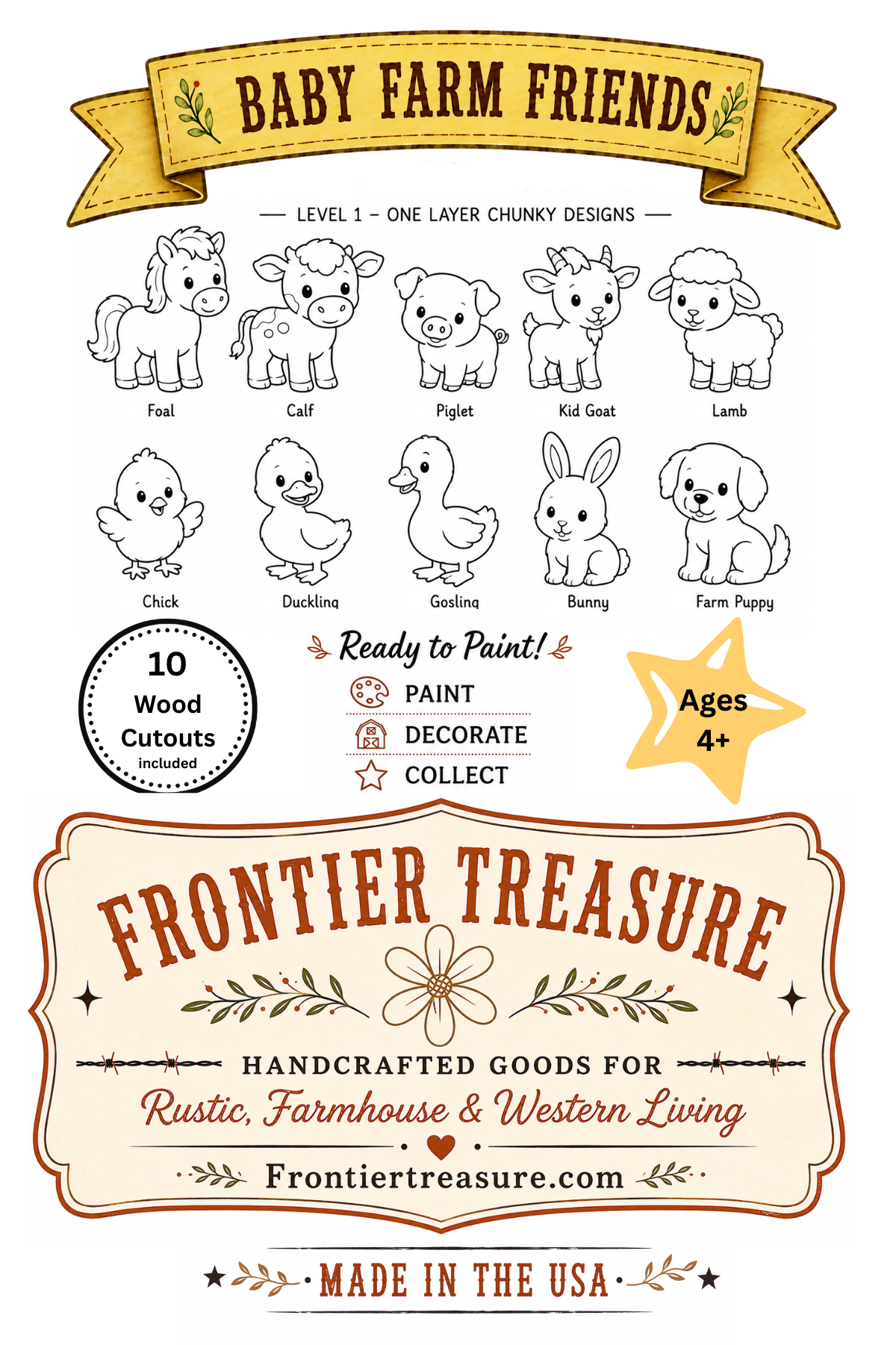 Baby Farm Friends Wood Craft Kit | Unfinished Wooden Farm Animals