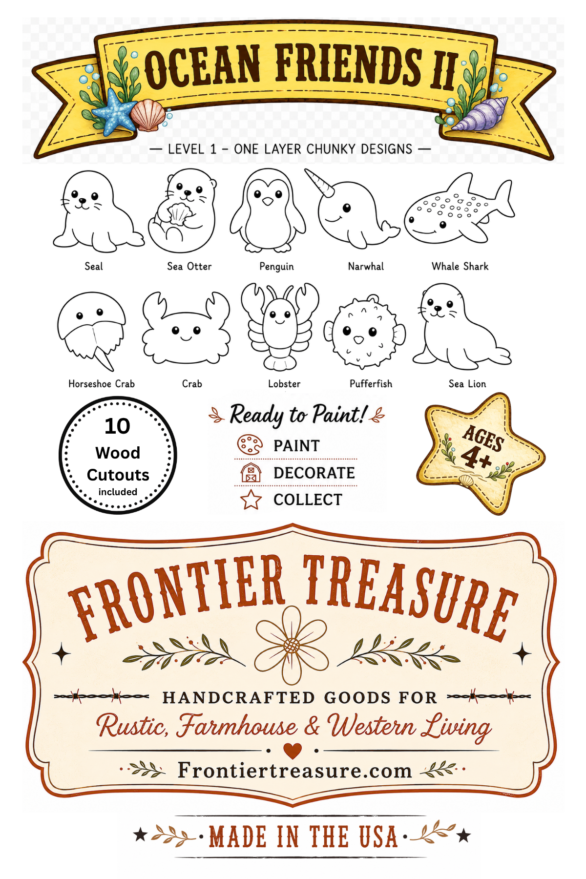 Ocean Friends II – Unfinished Wood Ocean Animal Set