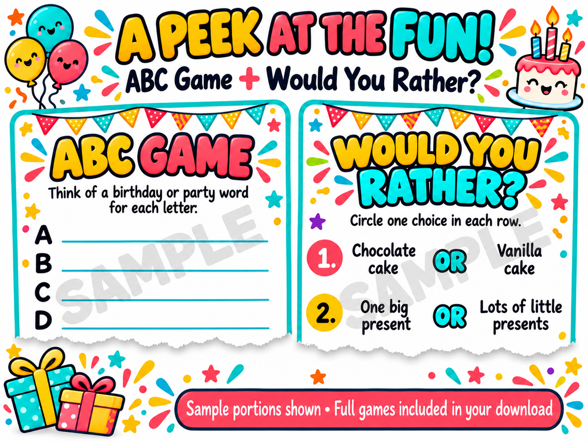Kids Birthday Party Game Bundle – 5 Printable Games