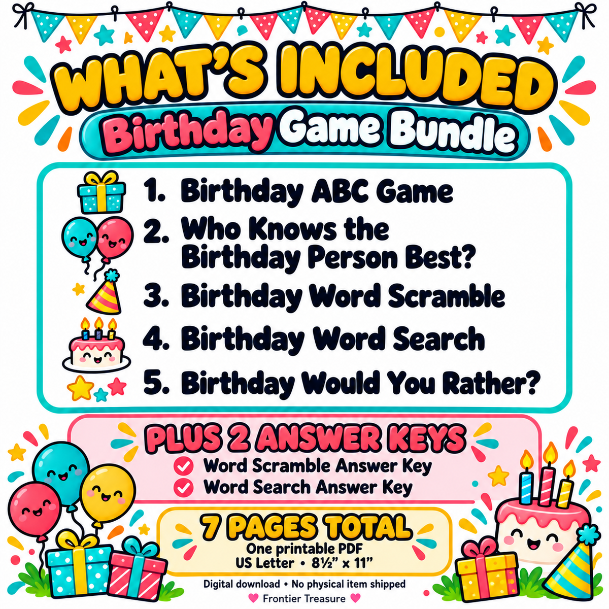 Kids Birthday Party Game Bundle – 5 Printable Games