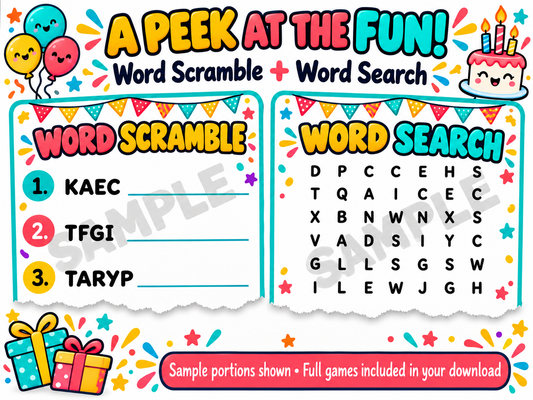 Kids Birthday Party Game Bundle – 5 Printable Games