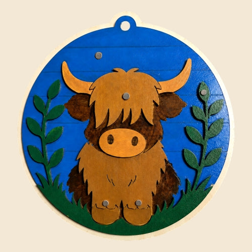 Highland Cow Interchangeable Base – Unfinished Wood DIY Craft