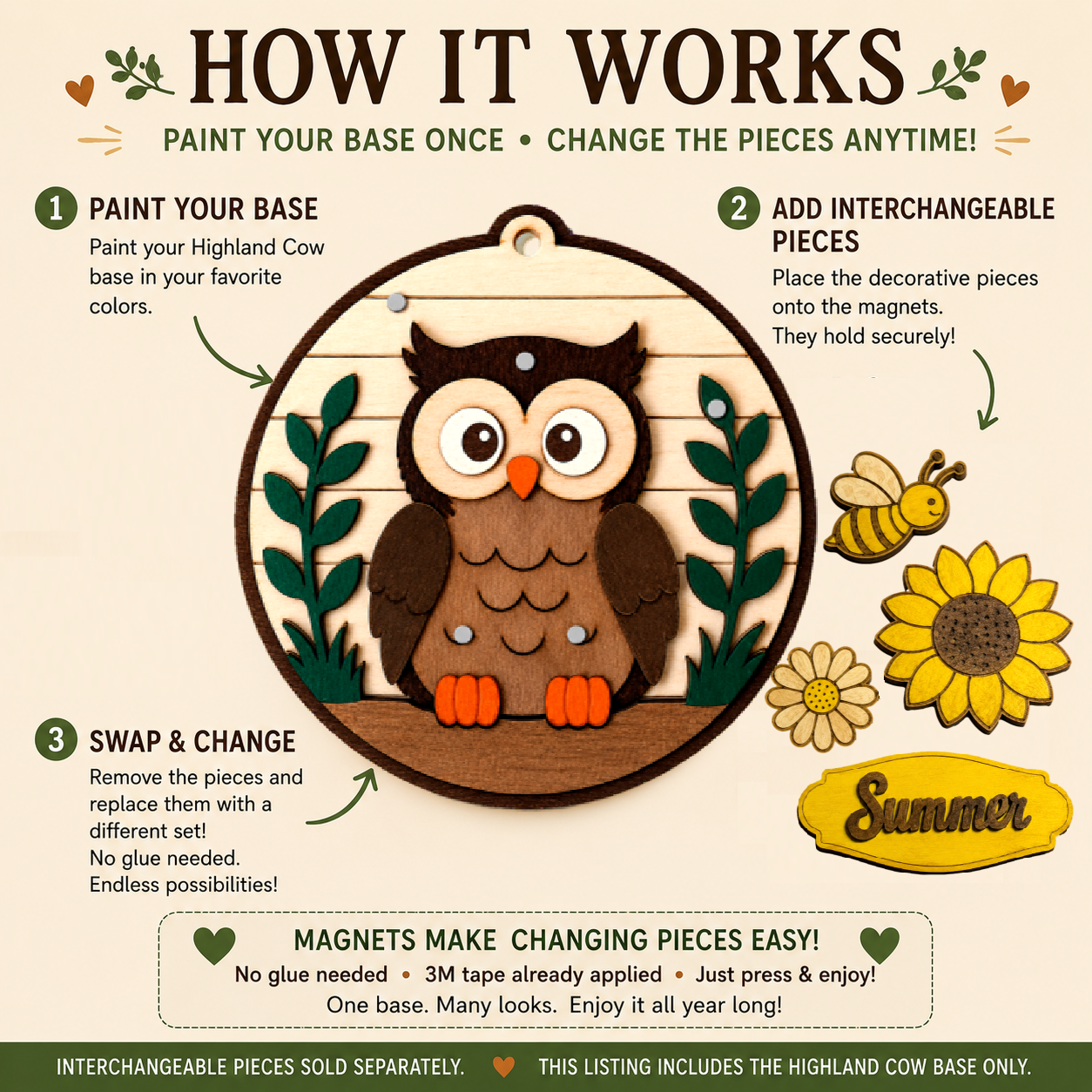 Owl Interchangeable Base – Unfinished Wood DIY Craft