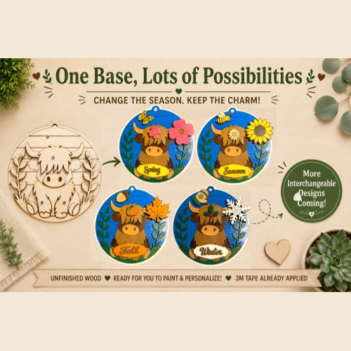 Highland Cow Interchangeable Base – Unfinished Wood DIY Craft