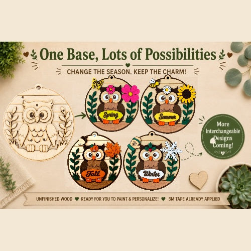 Owl Interchangeable Base – Unfinished Wood DIY Craft