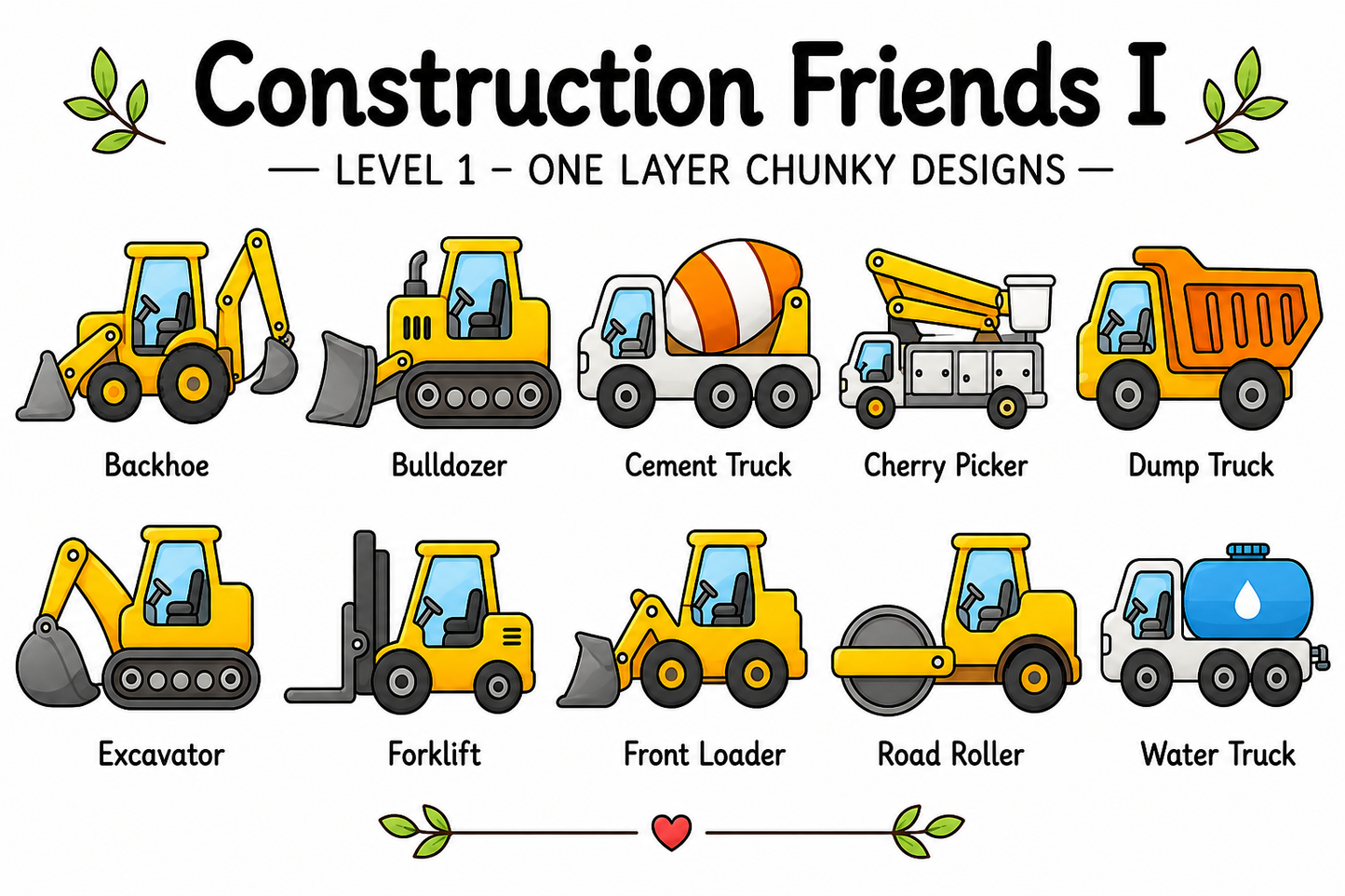 Construction Friends I – Unfinished Wood Construction Vehicle Set