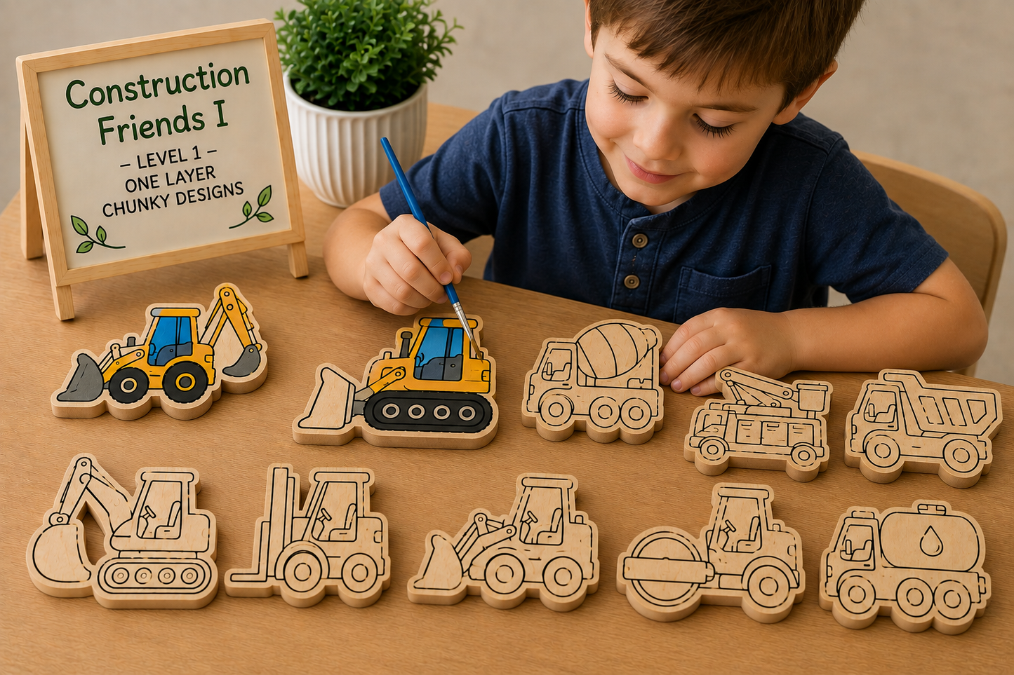 Construction Friends I – Unfinished Wood Construction Vehicle Set