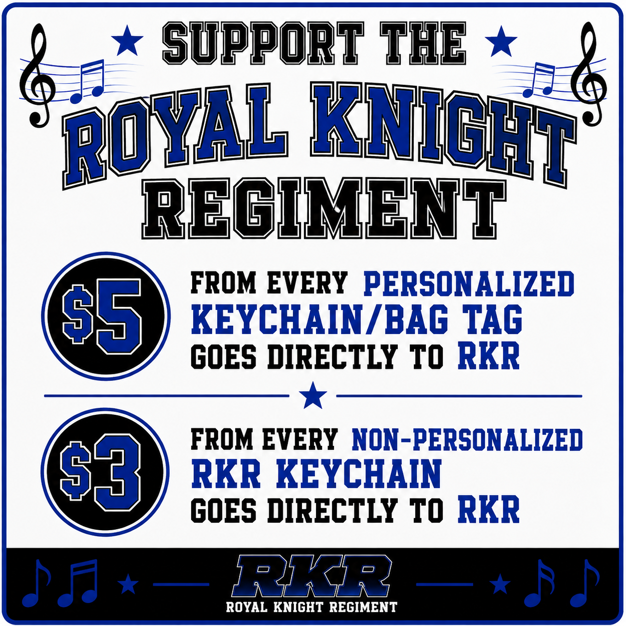RKR Royal Knight Regiment Personalized Keychain or Bag Tag | Band Instrument Keychain | Marching Band Fundraiser