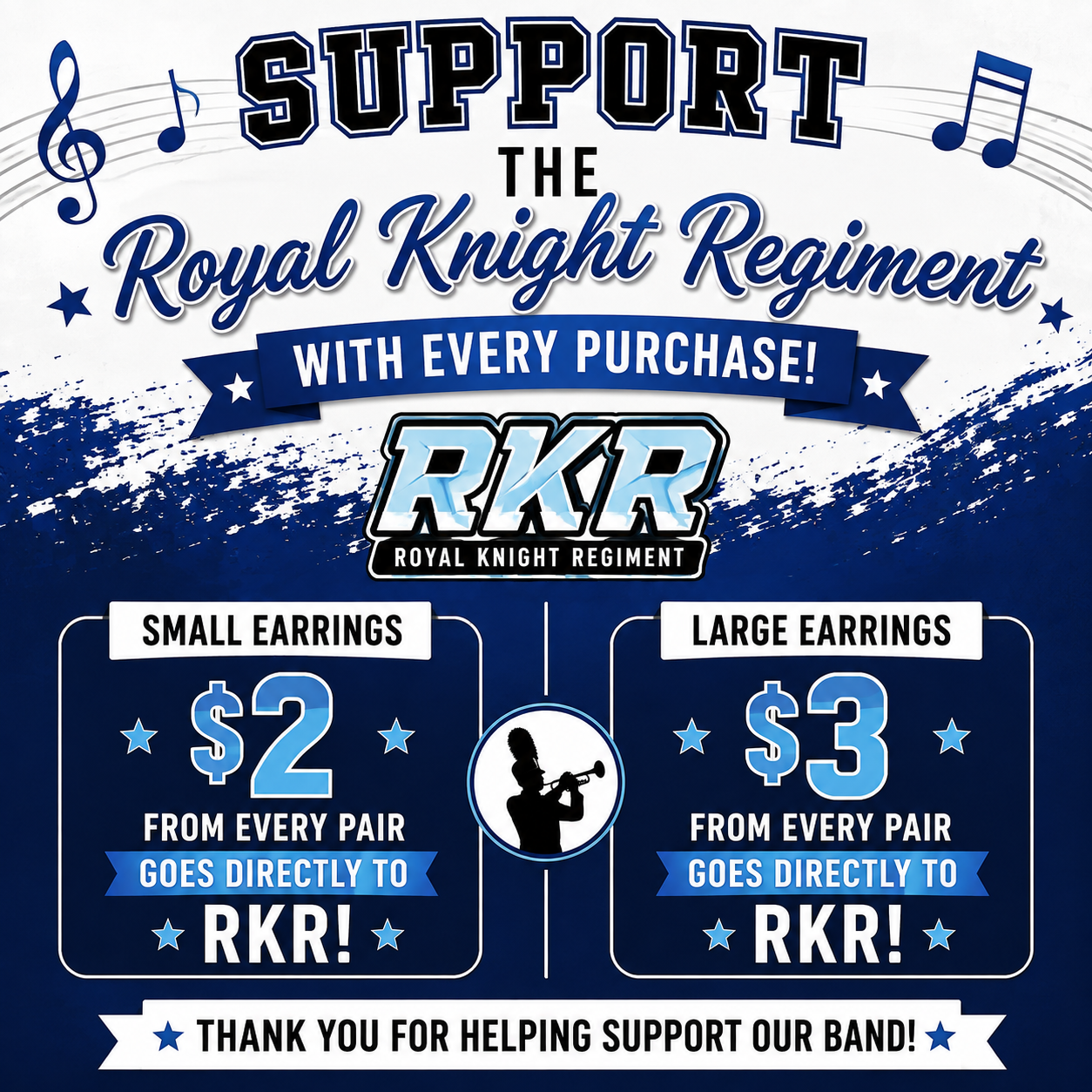 RKR Royal Knight Regiment Logo Earrings | Marching Band Fundraiser