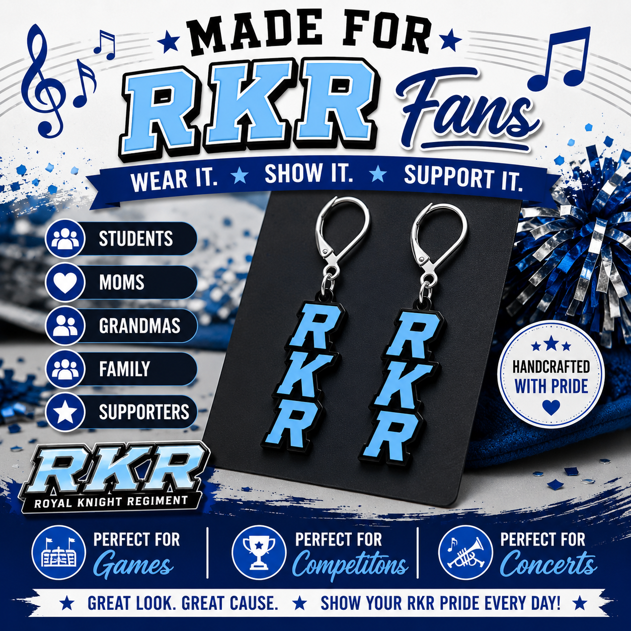 RKR Royal Knight Regiment Logo Earrings | Marching Band Fundraiser