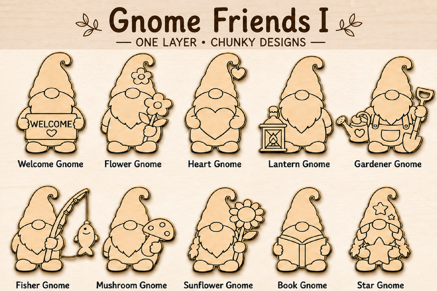 Gnome Friends I – Unfinished Wood Gnome Set