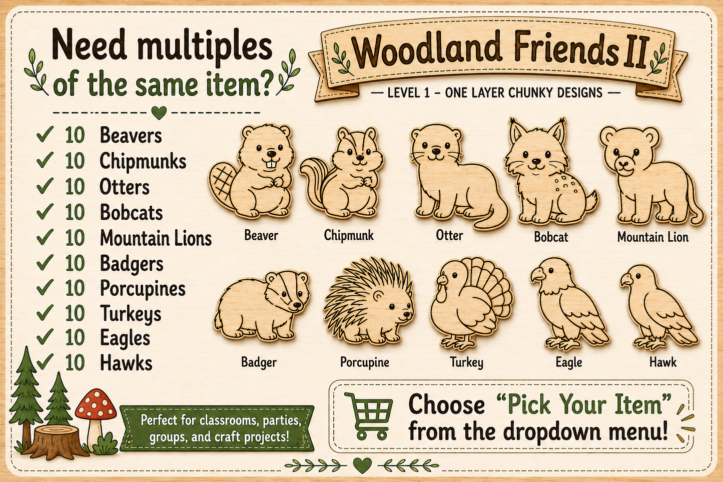 Woodland Friends II Unfinished Wood Animal Set