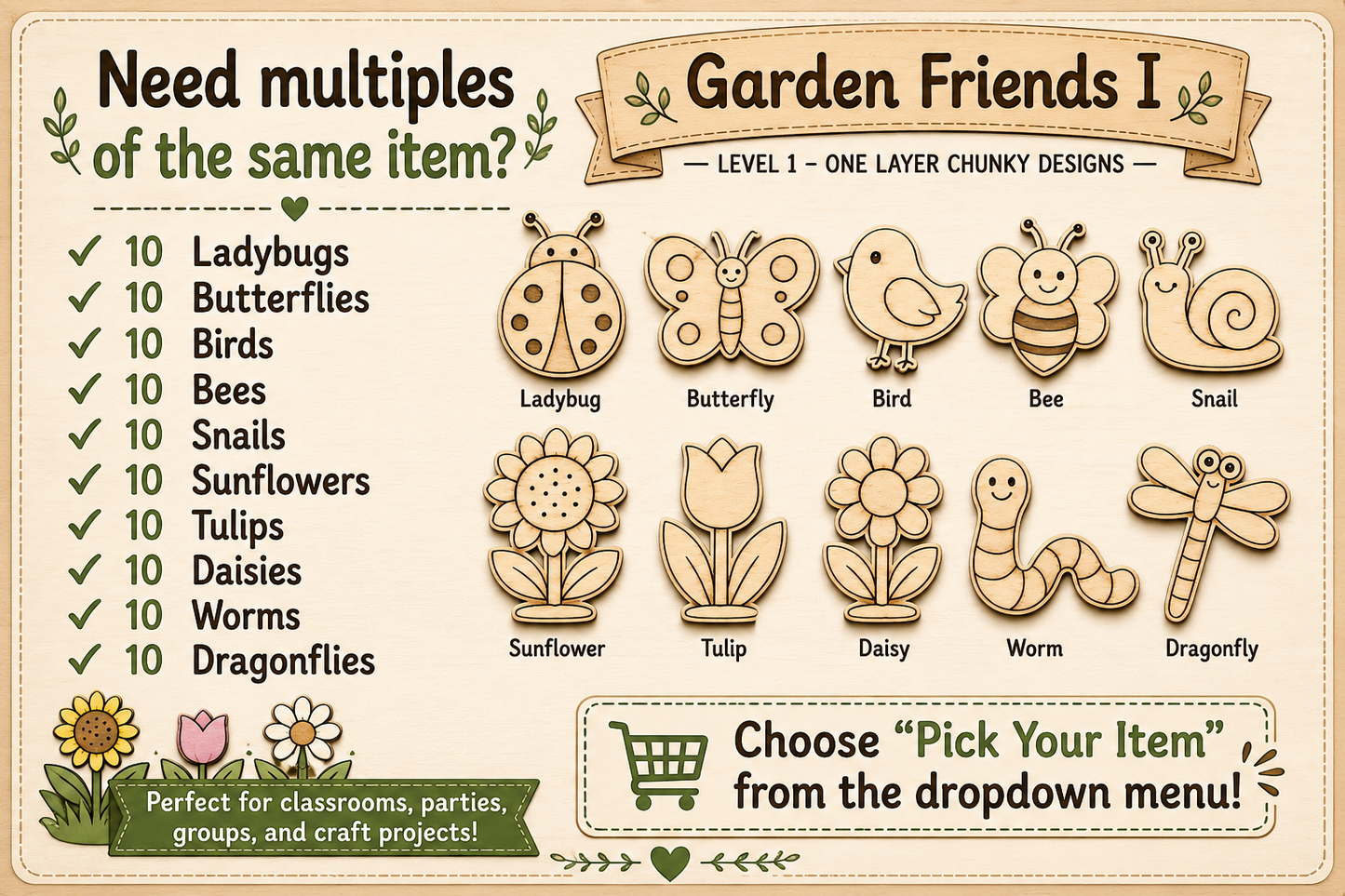 Garden Friends I – Unfinished Wood Garden Set