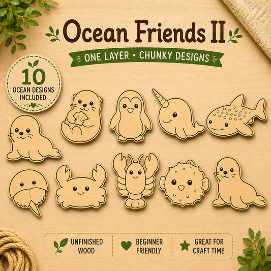 Ocean Friends II – Unfinished Wood Ocean Animal Set