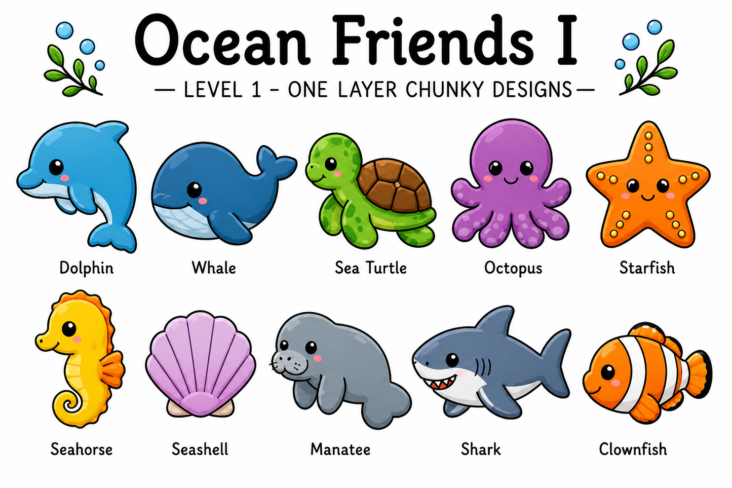 Ocean Friends I – Unfinished Wood Ocean Animal Set