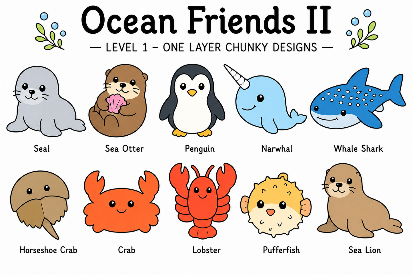 Ocean Friends II – Unfinished Wood Ocean Animal Set