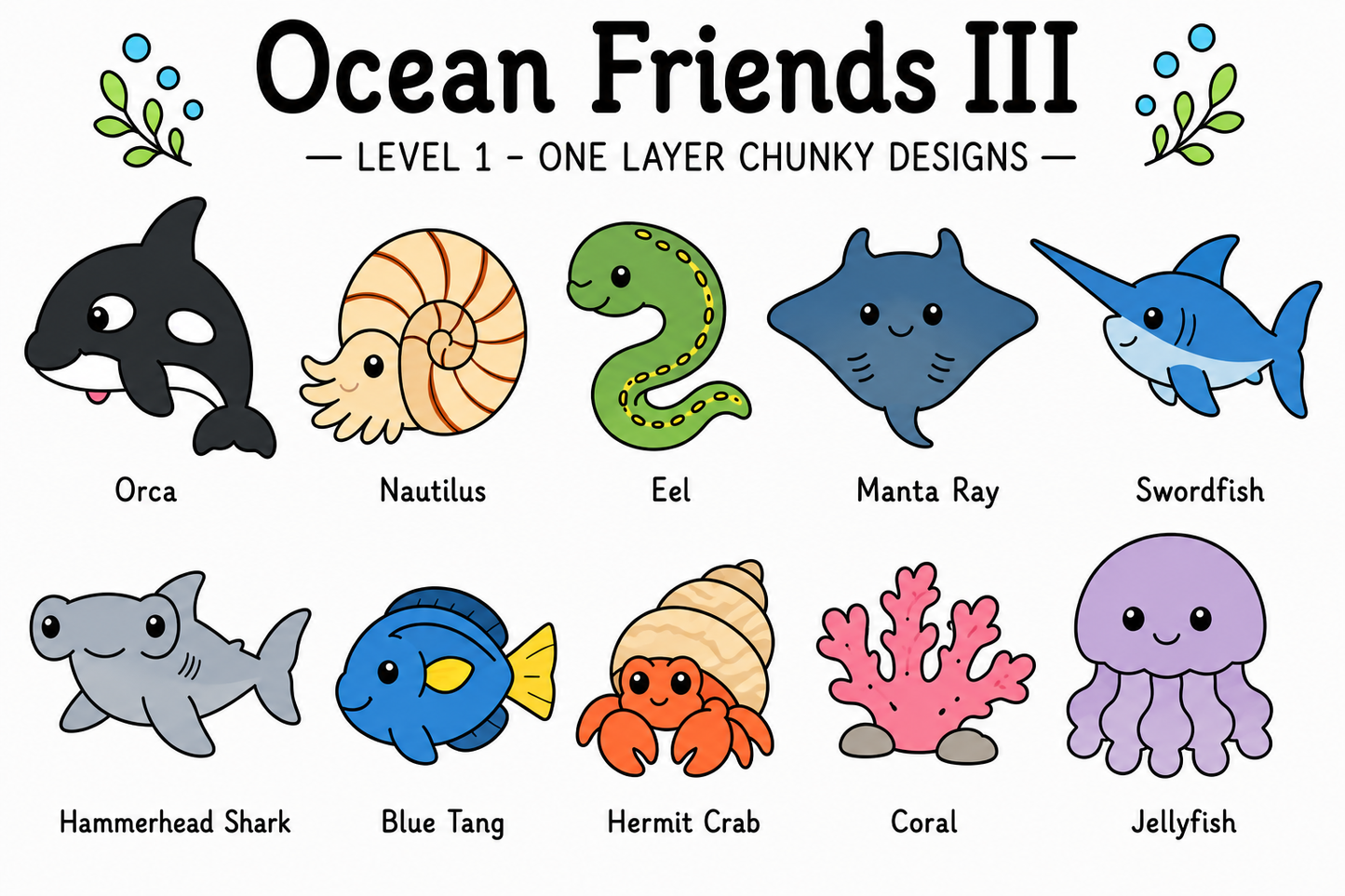 Ocean Friends III – Unfinished Wood Ocean Animal Set