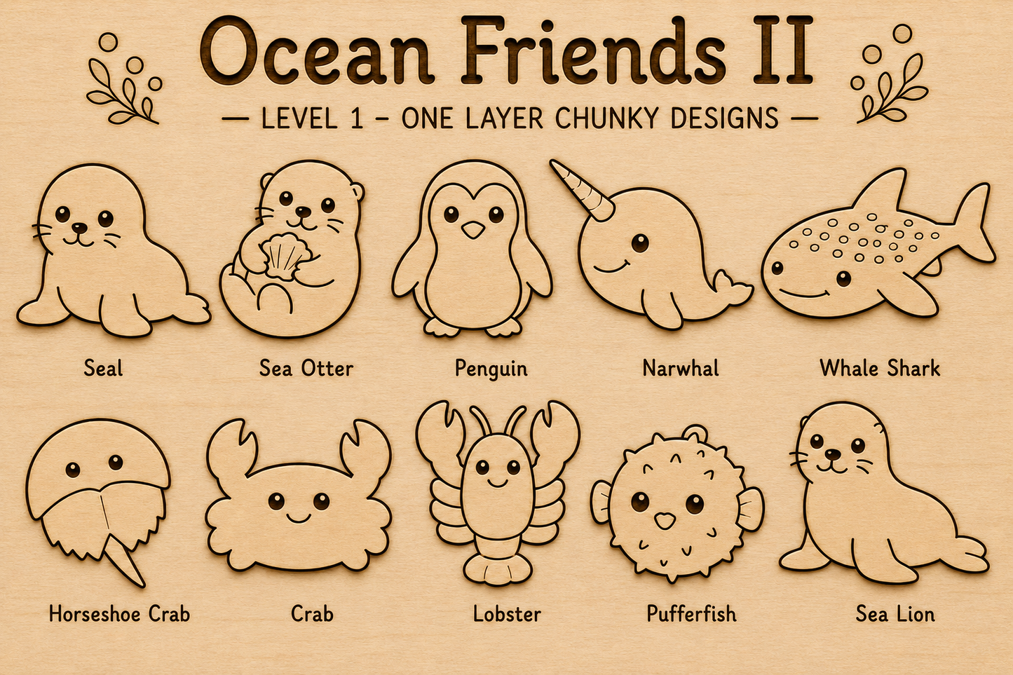 Ocean Friends II – Unfinished Wood Ocean Animal Set