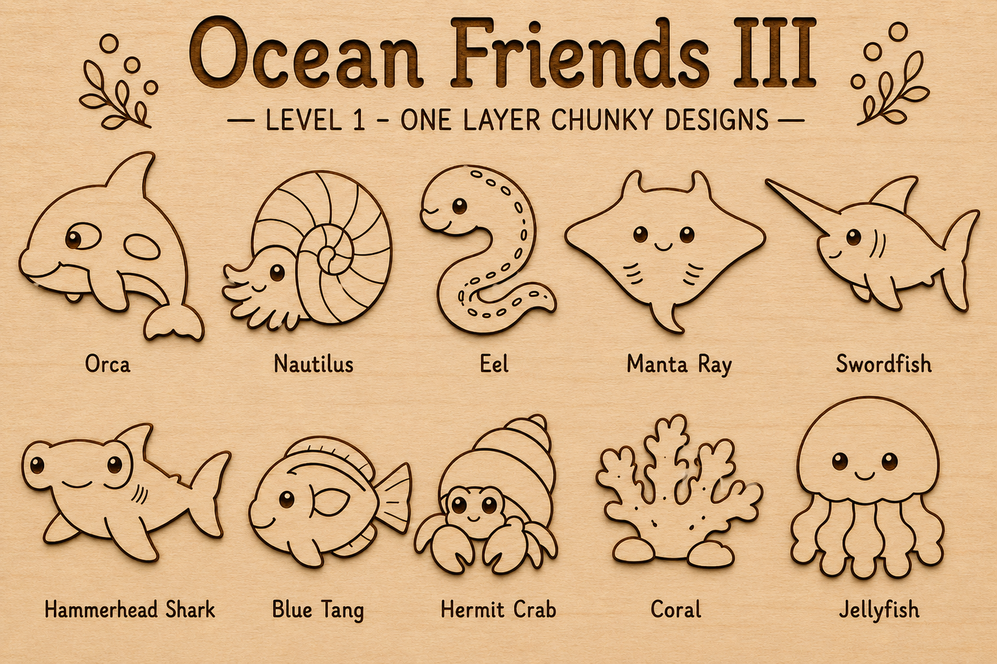 Ocean Friends III – Unfinished Wood Ocean Animal Set