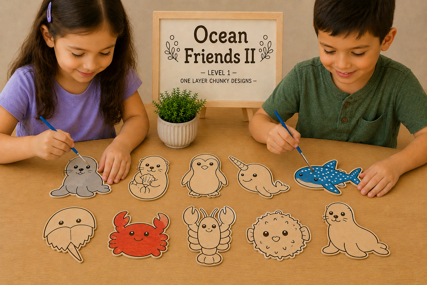 Ocean Friends II – Unfinished Wood Ocean Animal Set