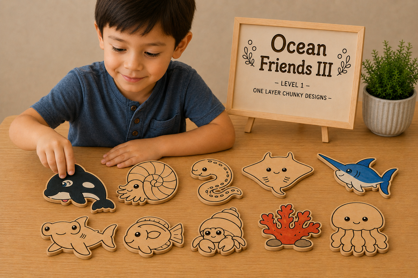 Ocean Friends III – Unfinished Wood Ocean Animal Set
