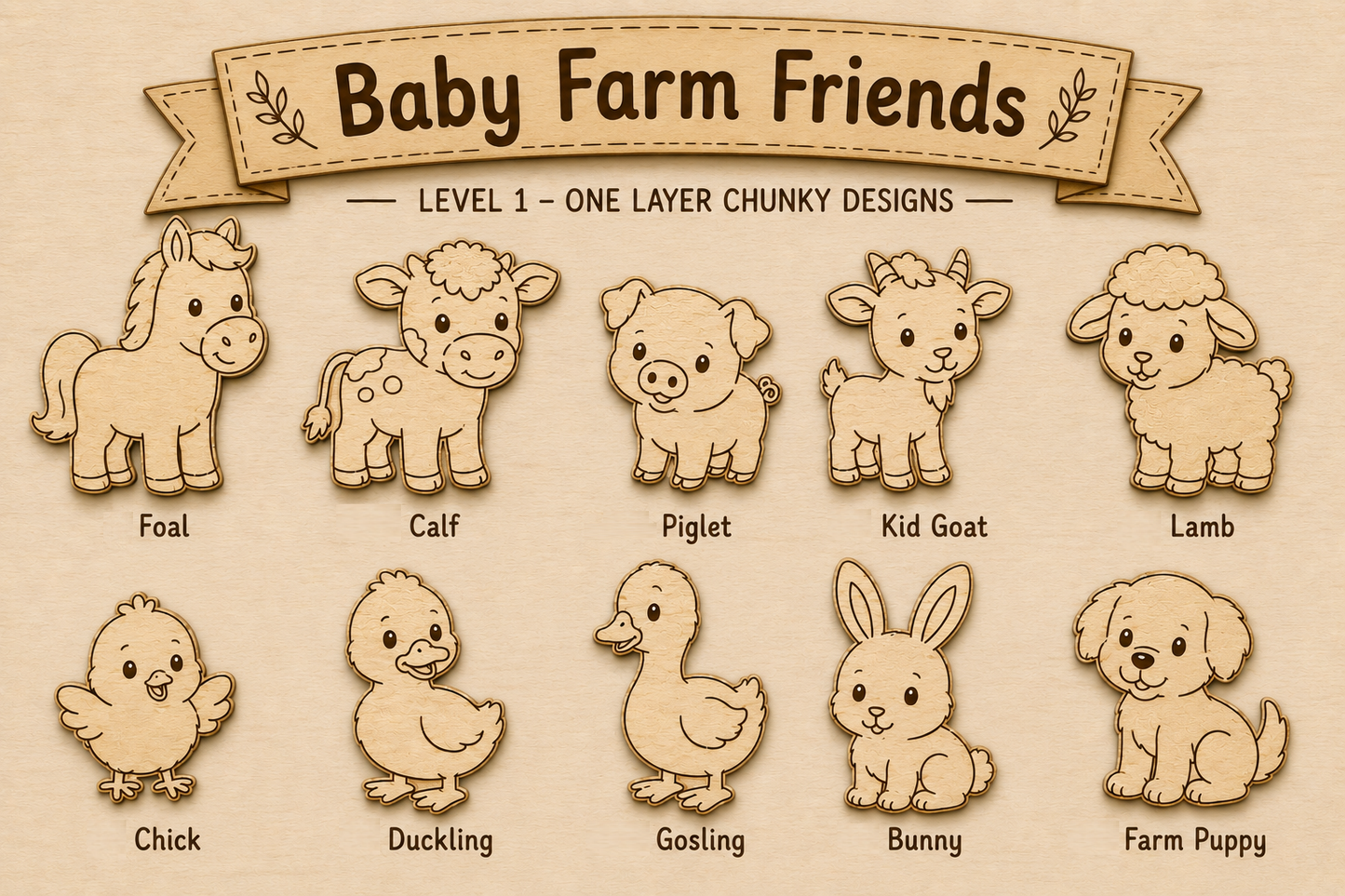 Baby Farm Friends Wood Craft Kit | Unfinished Wooden Farm Animals