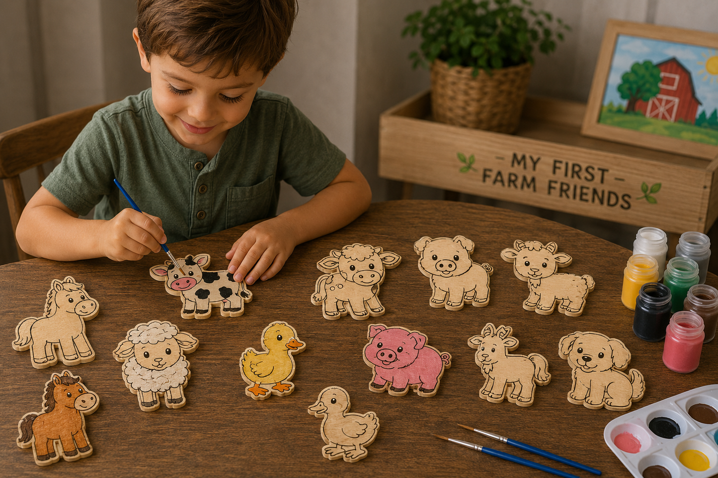 Baby Farm Friends Wood Craft Kit | Unfinished Wooden Farm Animals