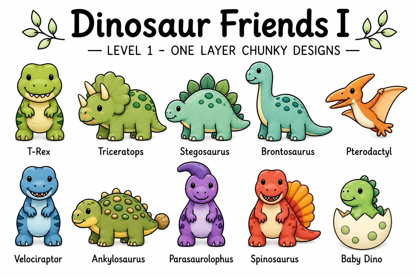 Dinosaur Friends I - Unfinished Wood Dinosaur Set