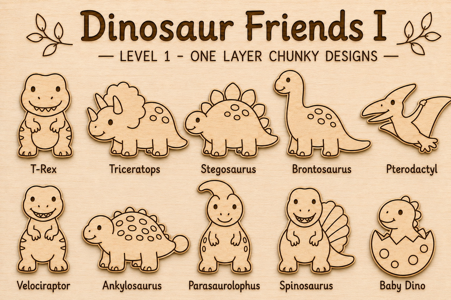 Dinosaur Friends I - Unfinished Wood Dinosaur Set