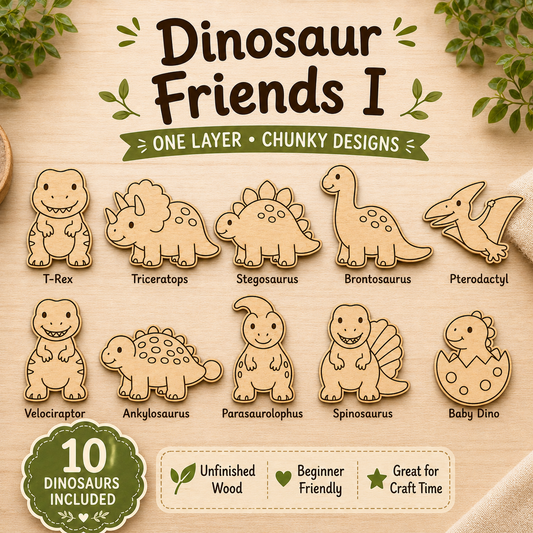 Dinosaur Friends I - Unfinished Wood Dinosaur Set