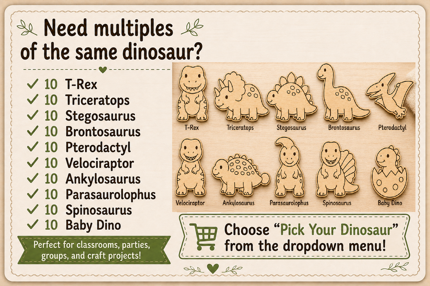 Dinosaur Friends I - Unfinished Wood Dinosaur Set