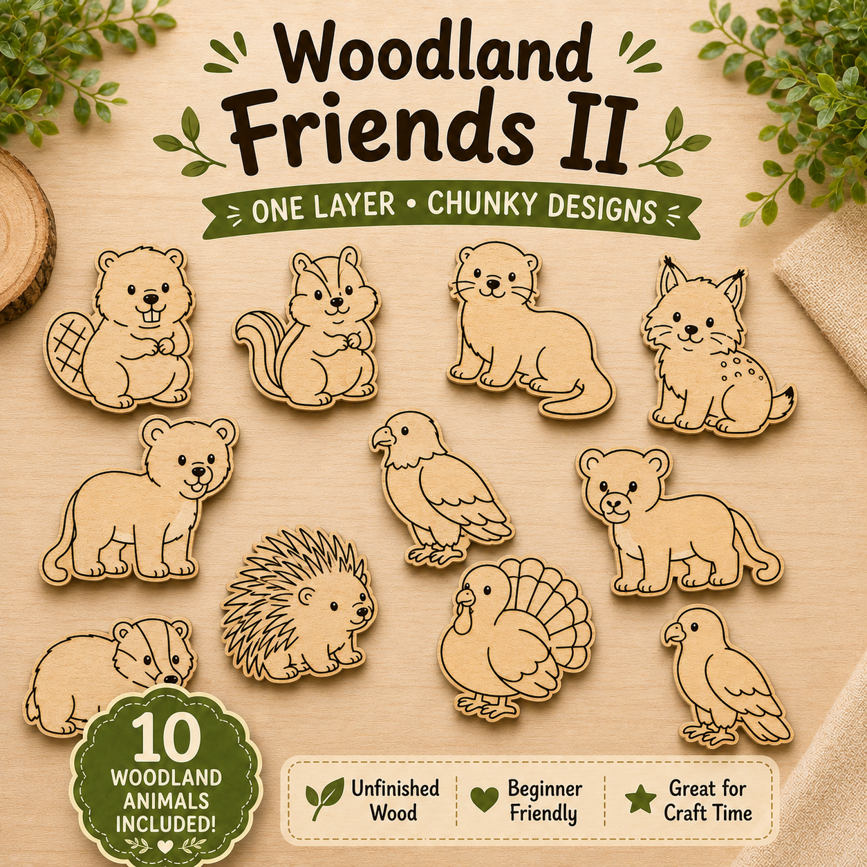 Woodland Friends II Unfinished Wood Animal Set