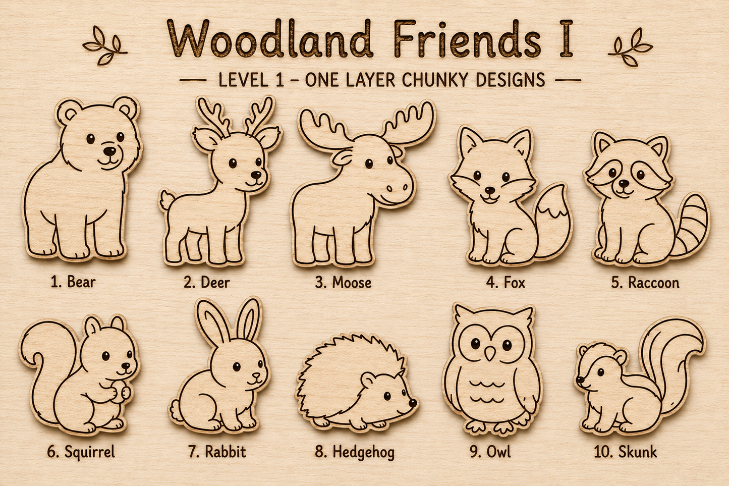 Woodland Friends I – Unfinished Wood Animal Set