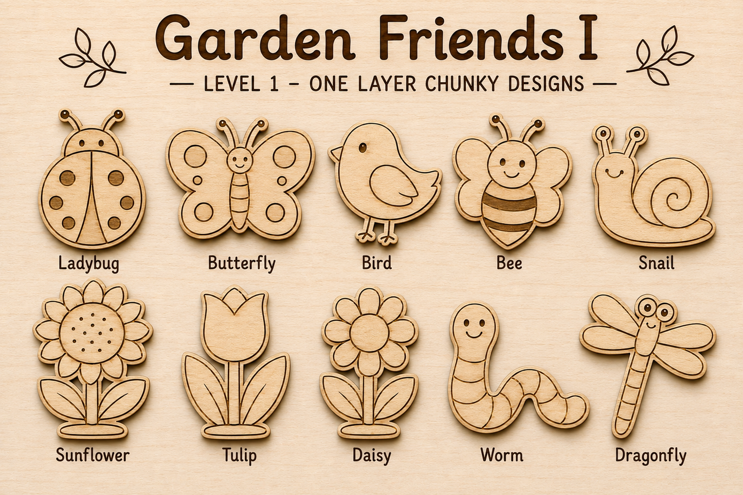 Garden Friends I – Unfinished Wood Garden Set