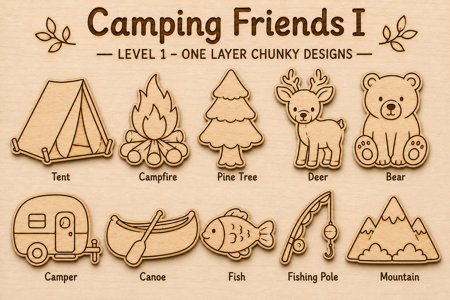 Camping Friends I – Unfinished Wood Camping Set