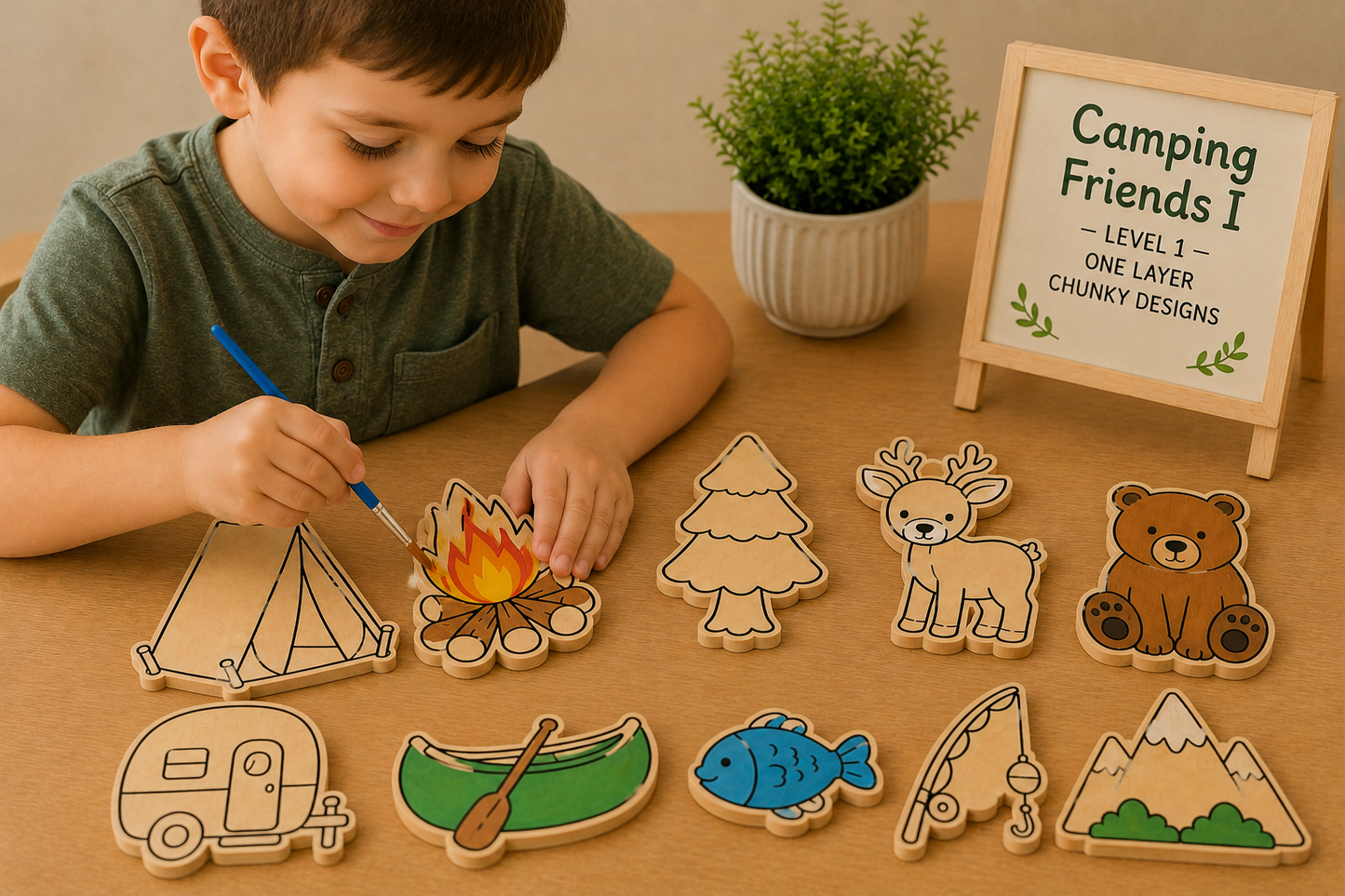 Camping Friends I – Unfinished Wood Camping Set