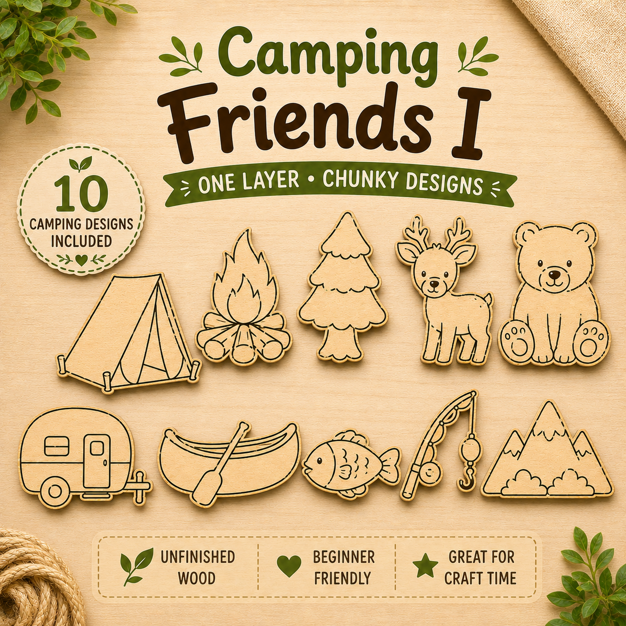 Camping Friends I – Unfinished Wood Camping Set