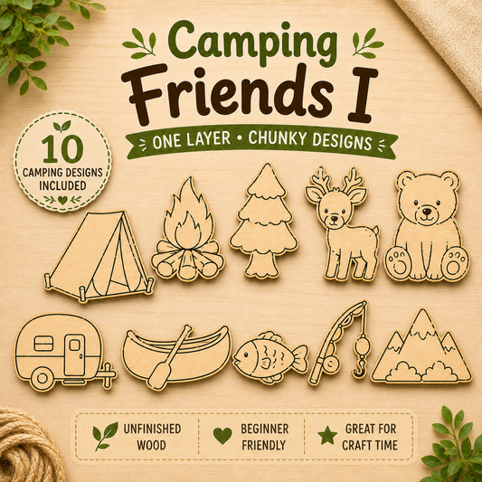 Camping Friends I – Unfinished Wood Camping Set