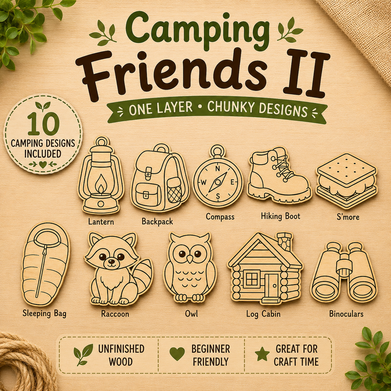 Camping Friends II – Unfinished Wood Camping Set