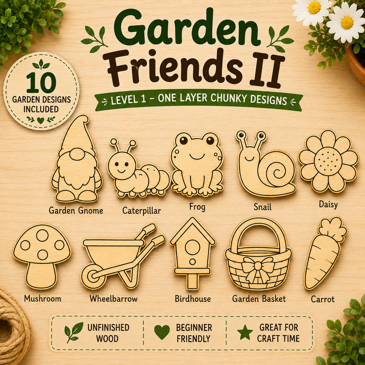 Garden Friends II – Unfinished Wood Garden Set