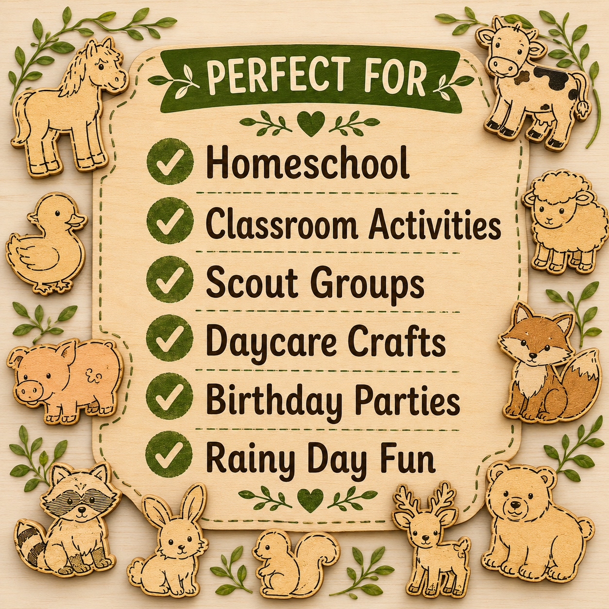 Little Friends Teacher Bundle – 30 Unfinished Wood Craft Shapes